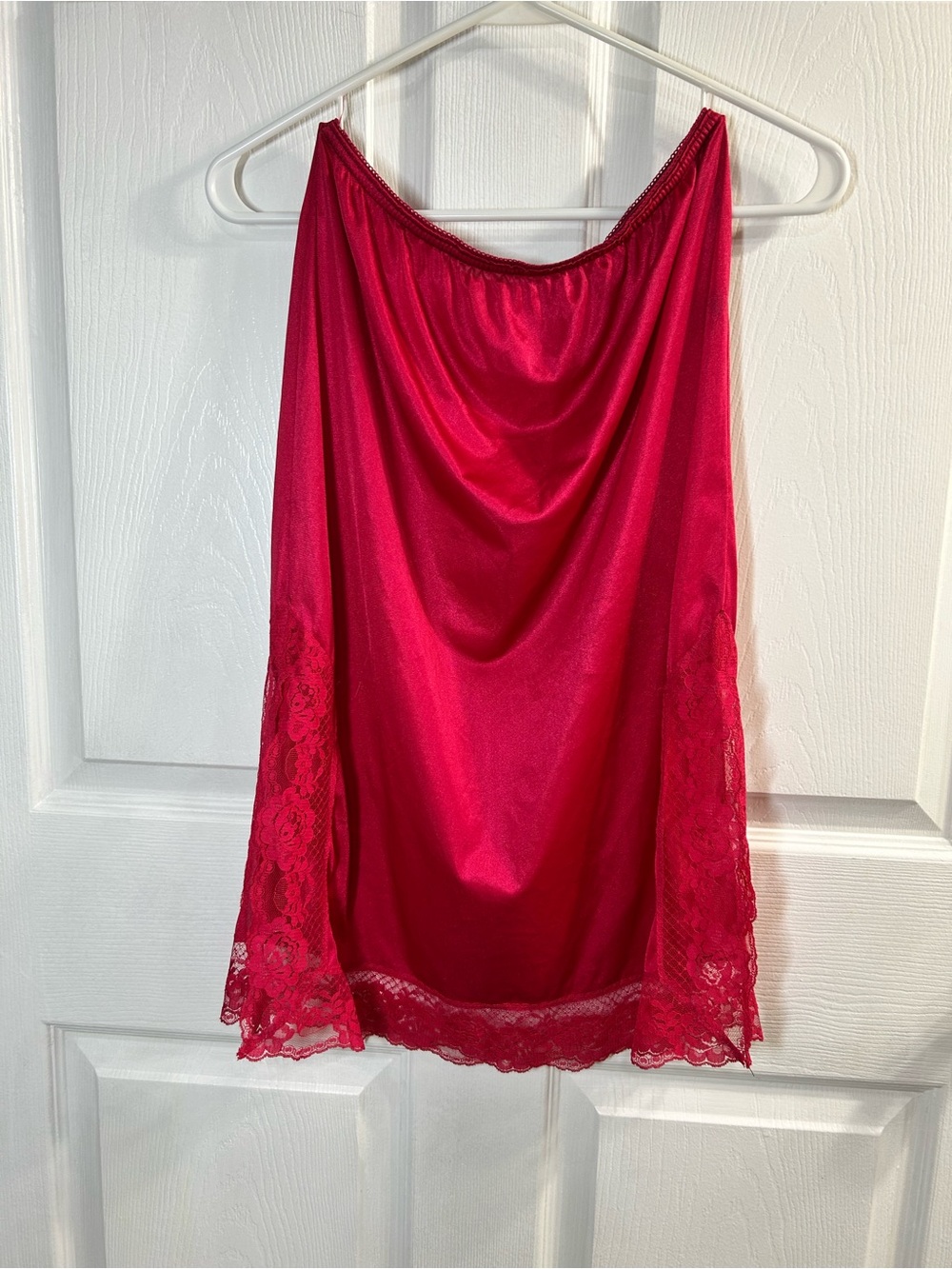 Vintage By Mel-Lin Red Nylon Satin Half Slip Skirt Lace Trim Size Large Coquette
